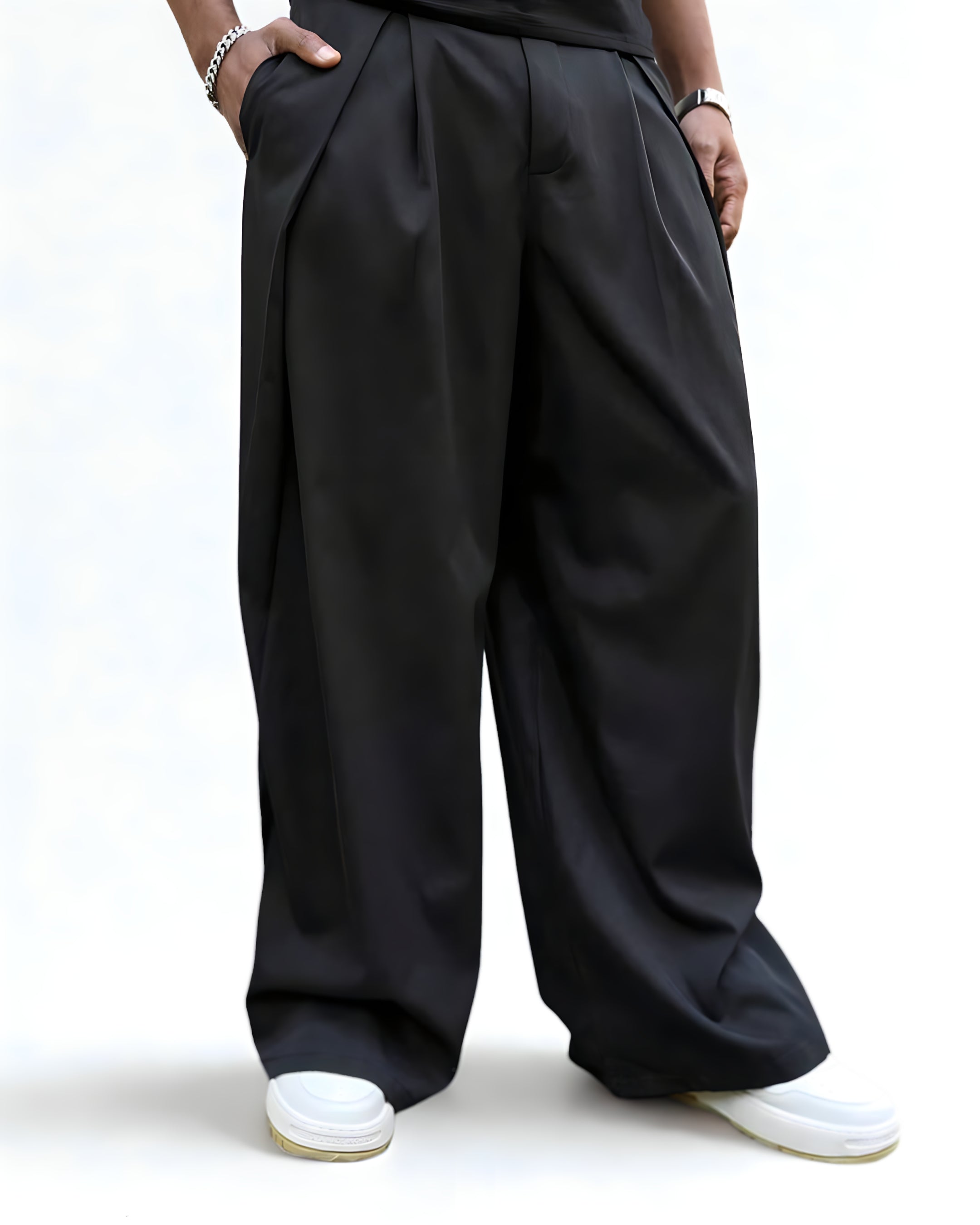 Pantalon Large - Style Japonais – Avant-Garde Urbain - Noir Vibe Co. 