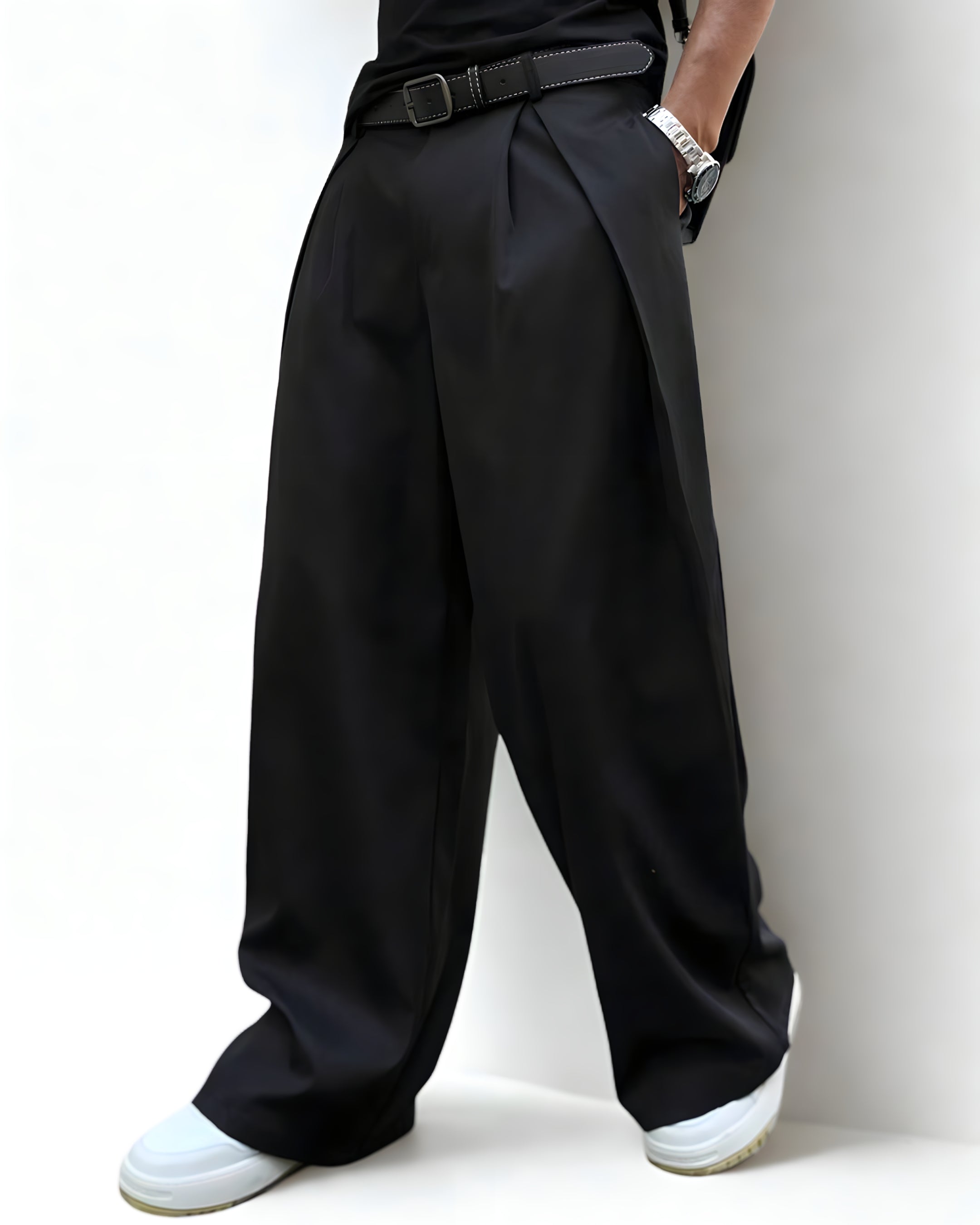 Pantalon Large - Style Japonais – Avant-Garde Urbain - Noir Vibe Co. 