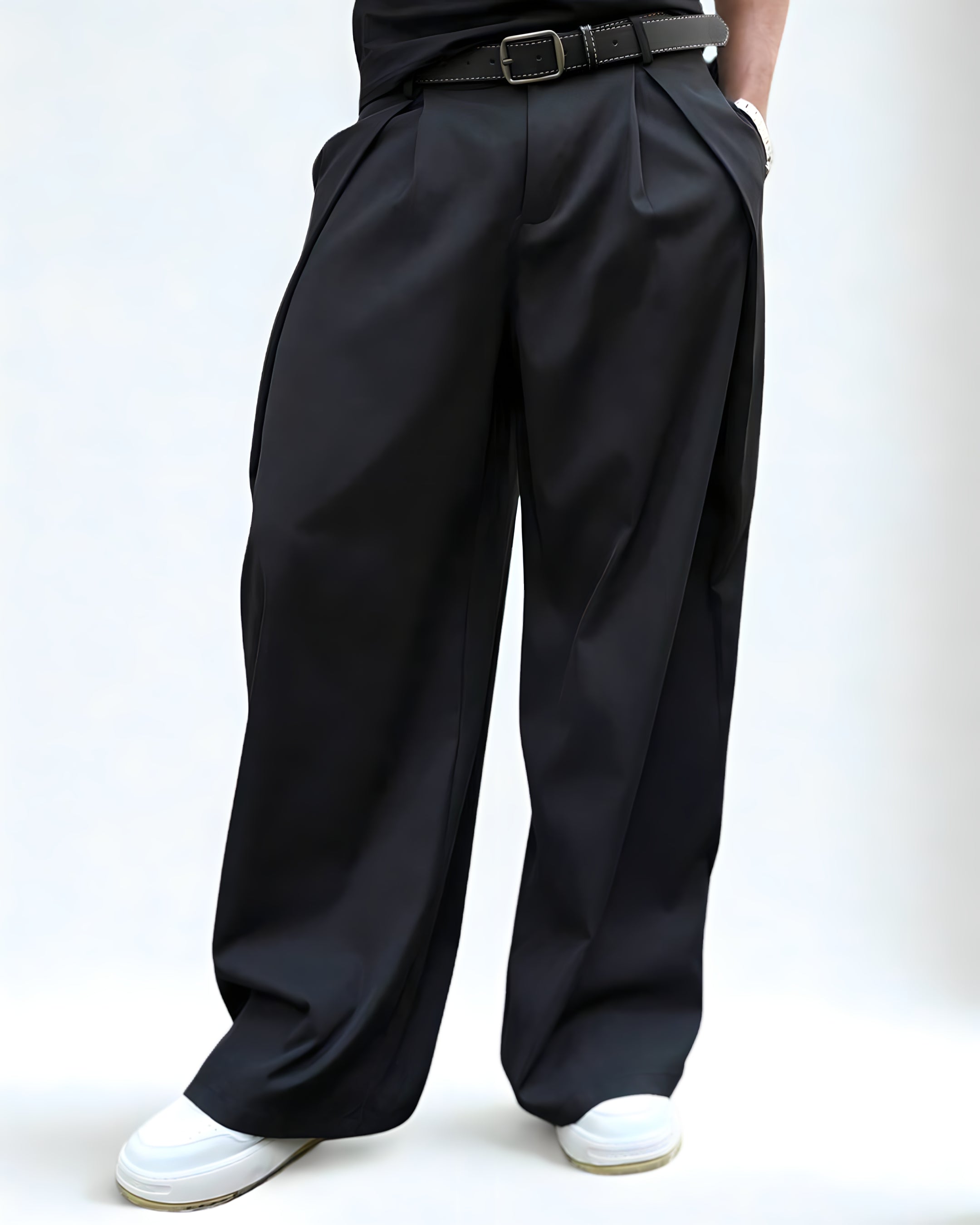 Pantalon Large - Style Japonais – Avant-Garde Urbain - Noir Vibe Co. 