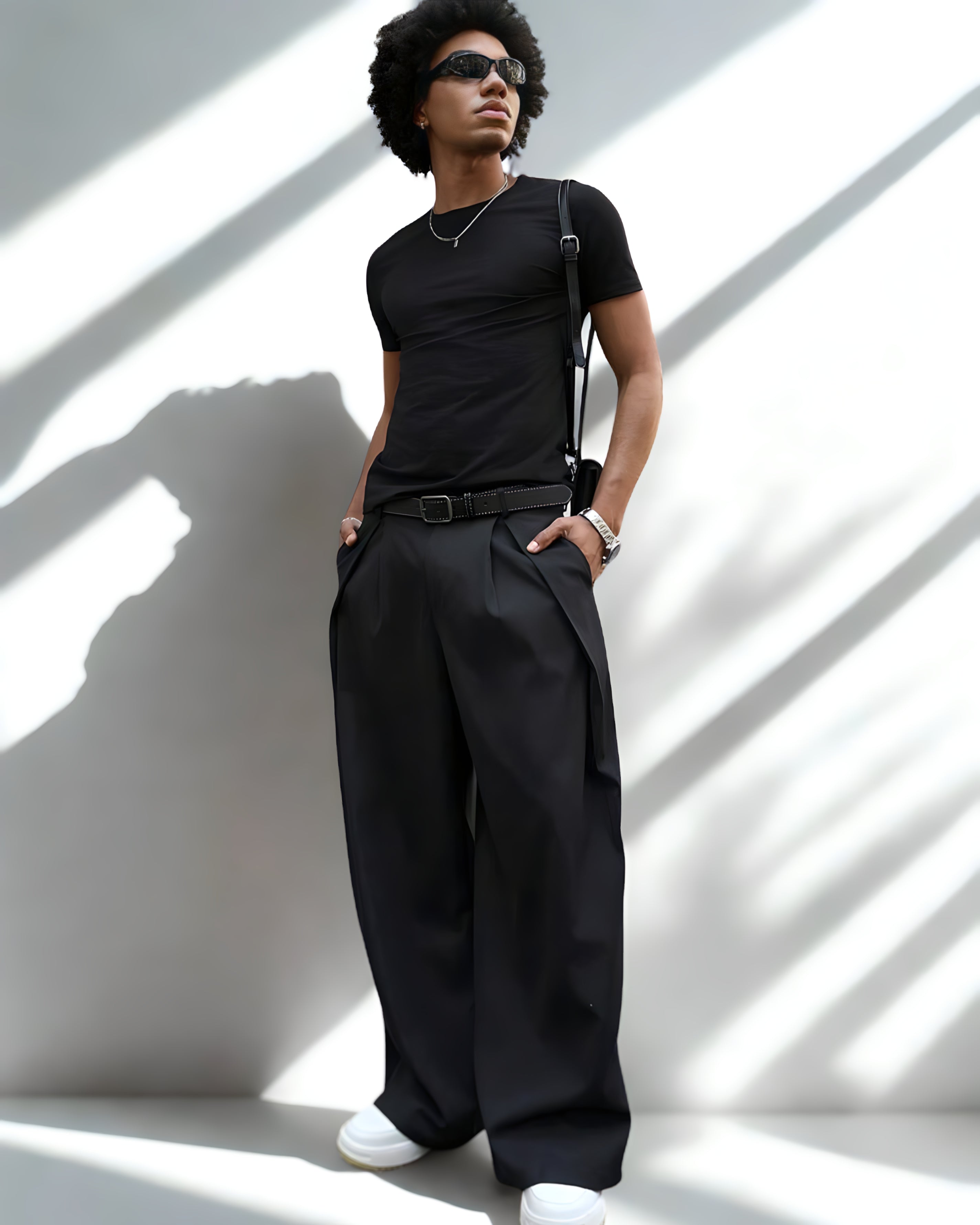 Pantalon Large - Style Japonais – Avant-Garde Urbain - Noir Vibe Co. 