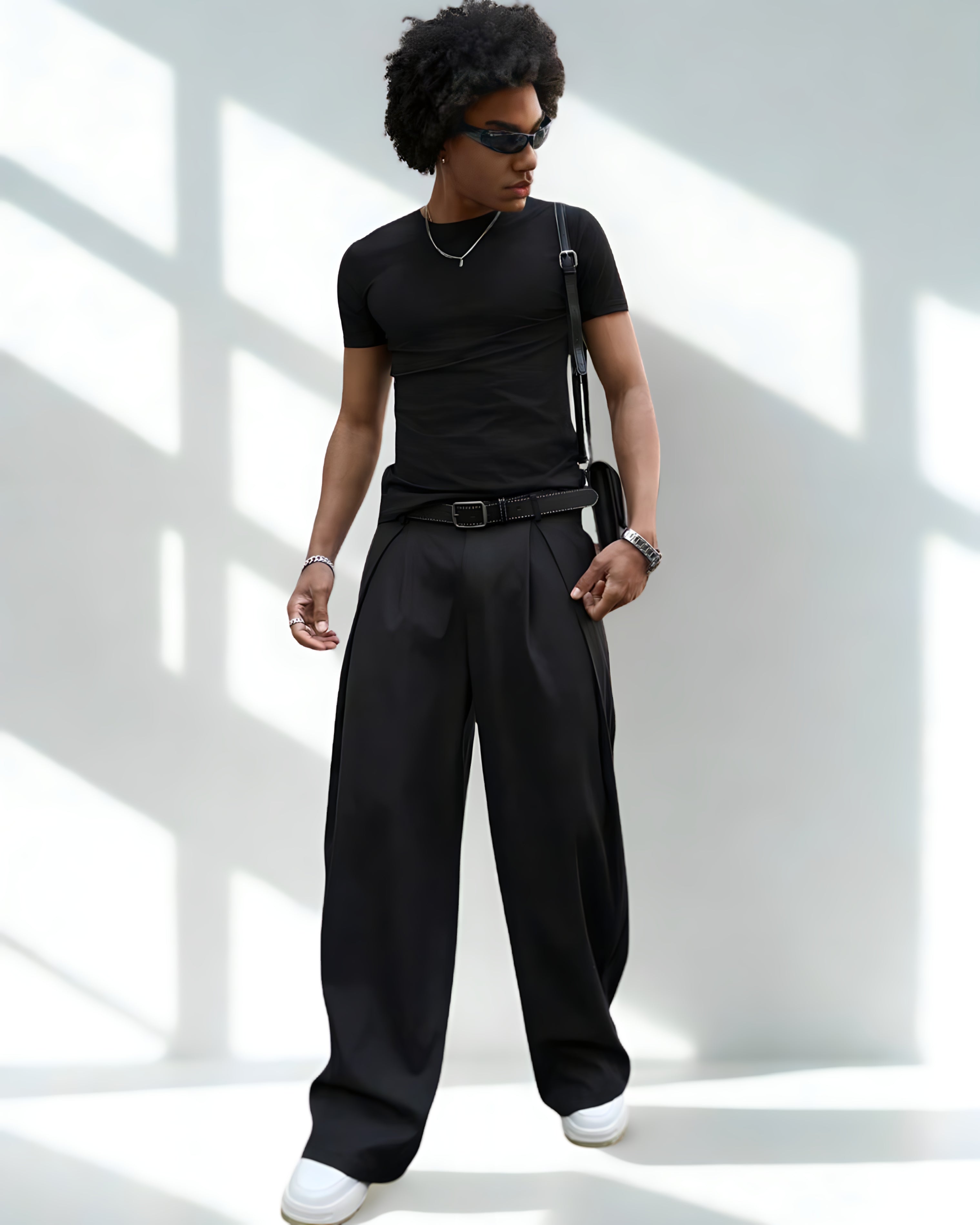Pantalon Large - Style Japonais – Avant-Garde Urbain - Noir Vibe Co. 