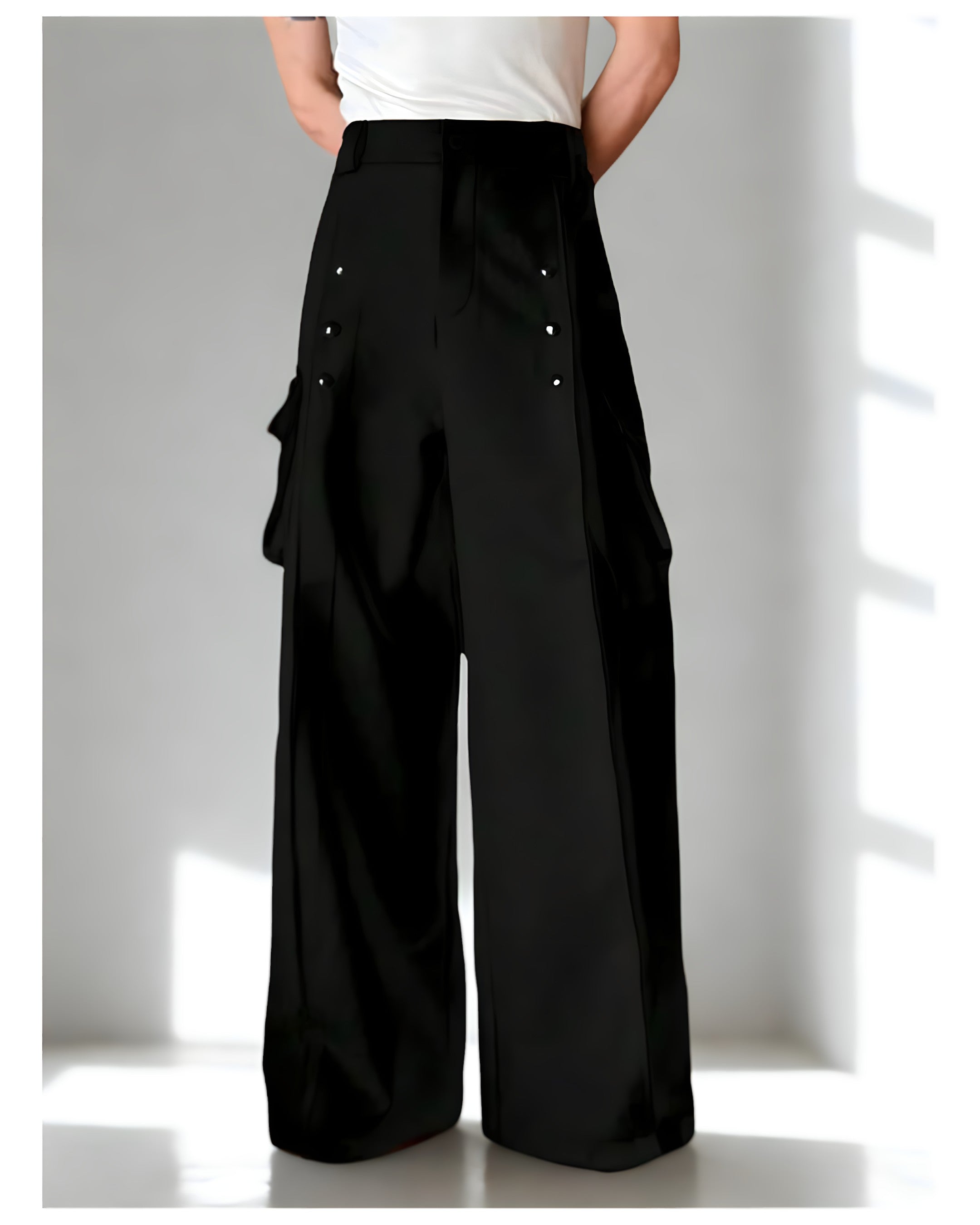 Pantalon Cargo Large Gris Clair – Style Urbain Sophistiqué - Noir Vibe Co. 